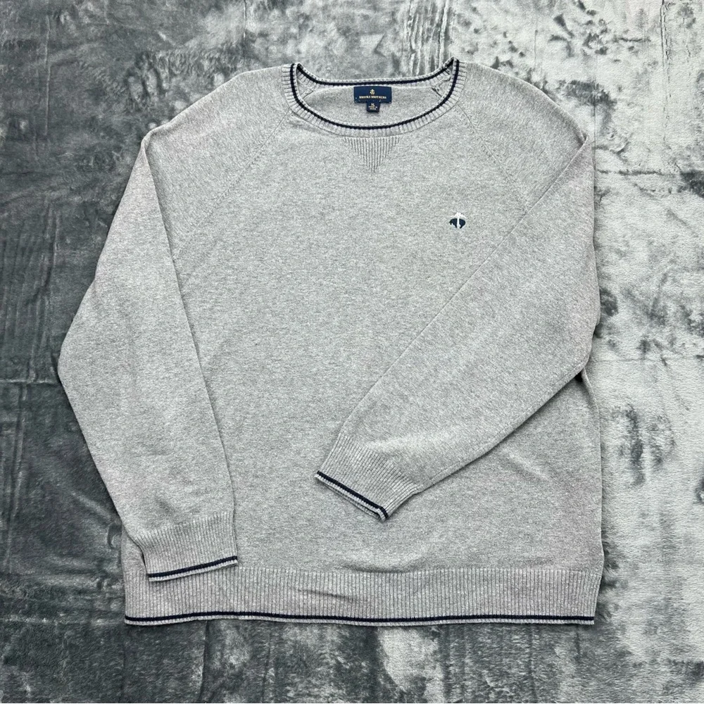 Brooks Brothers Men's XL Grey Cotton Crew Neck Sweater Embroidered Golden Fleece